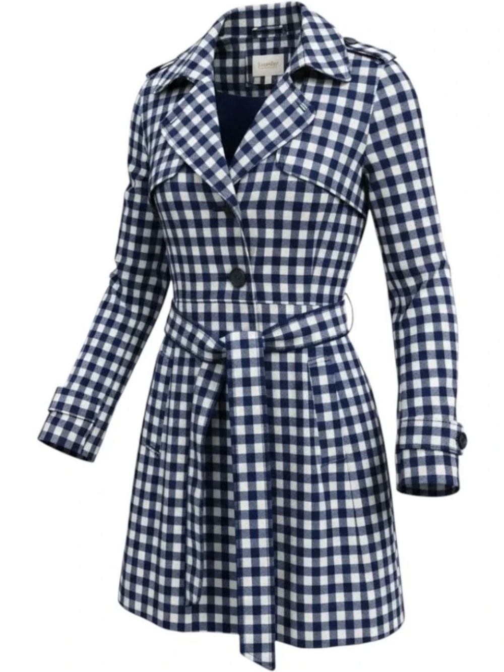 Laundry by Shelli Segal Gingham Trench Coat Navy Blue White Rain Jacket - size M
